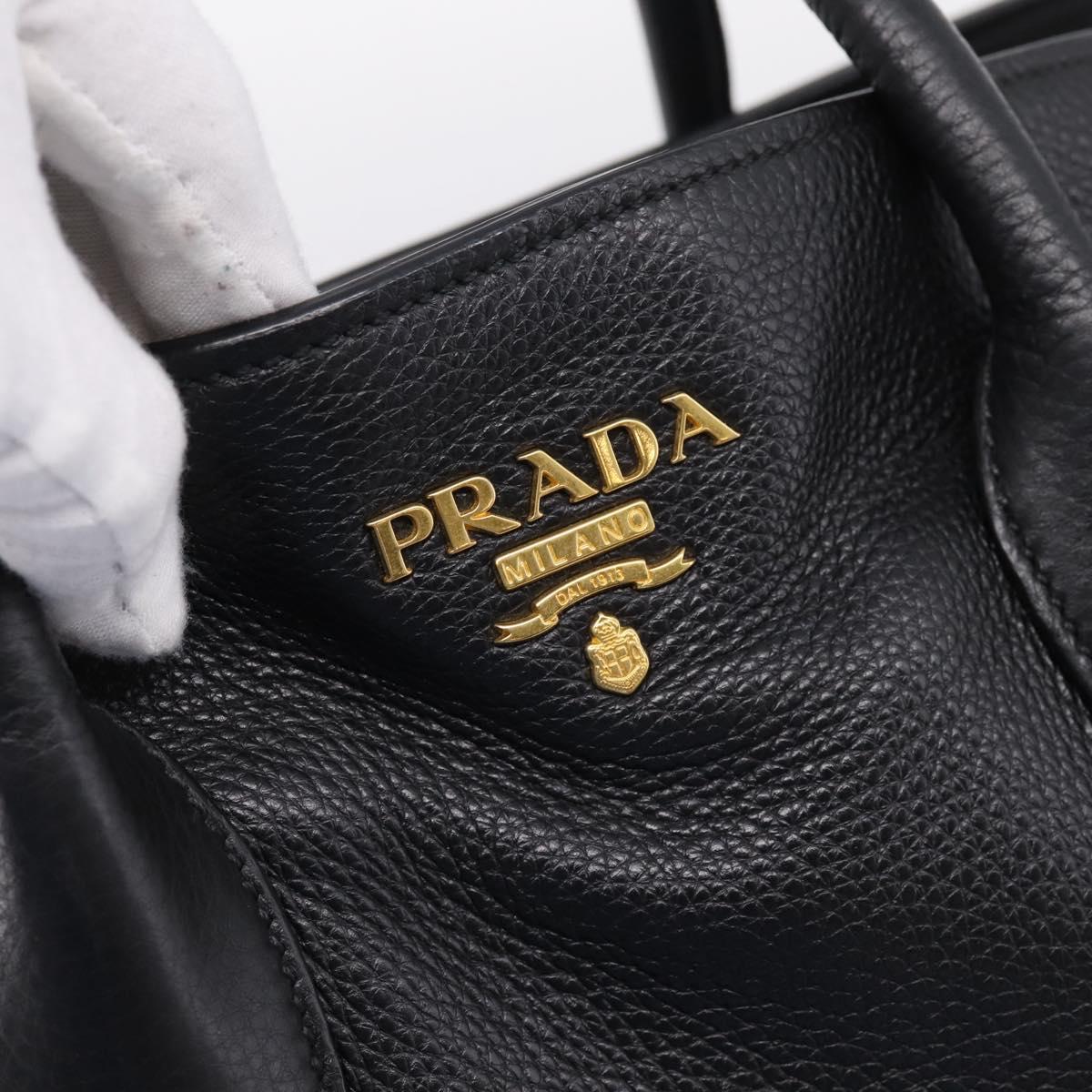 PRADA Hand Bag Leather 2way Black Gold Tone Auth 207702V