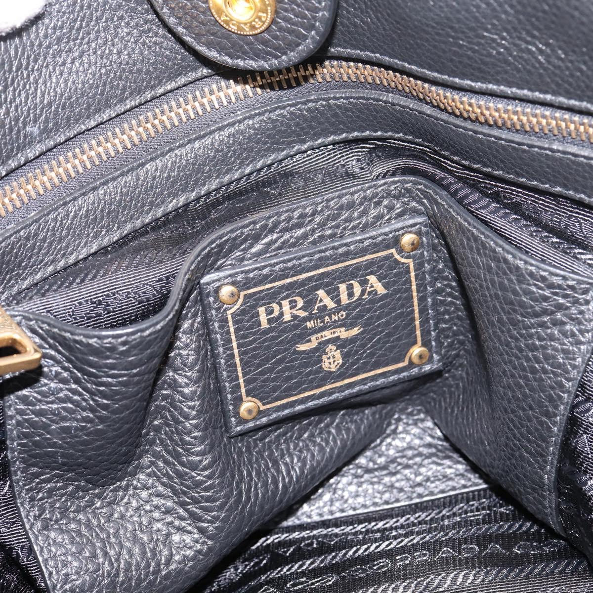 PRADA Hand Bag Leather 2way Black Gold Tone Auth 207702V