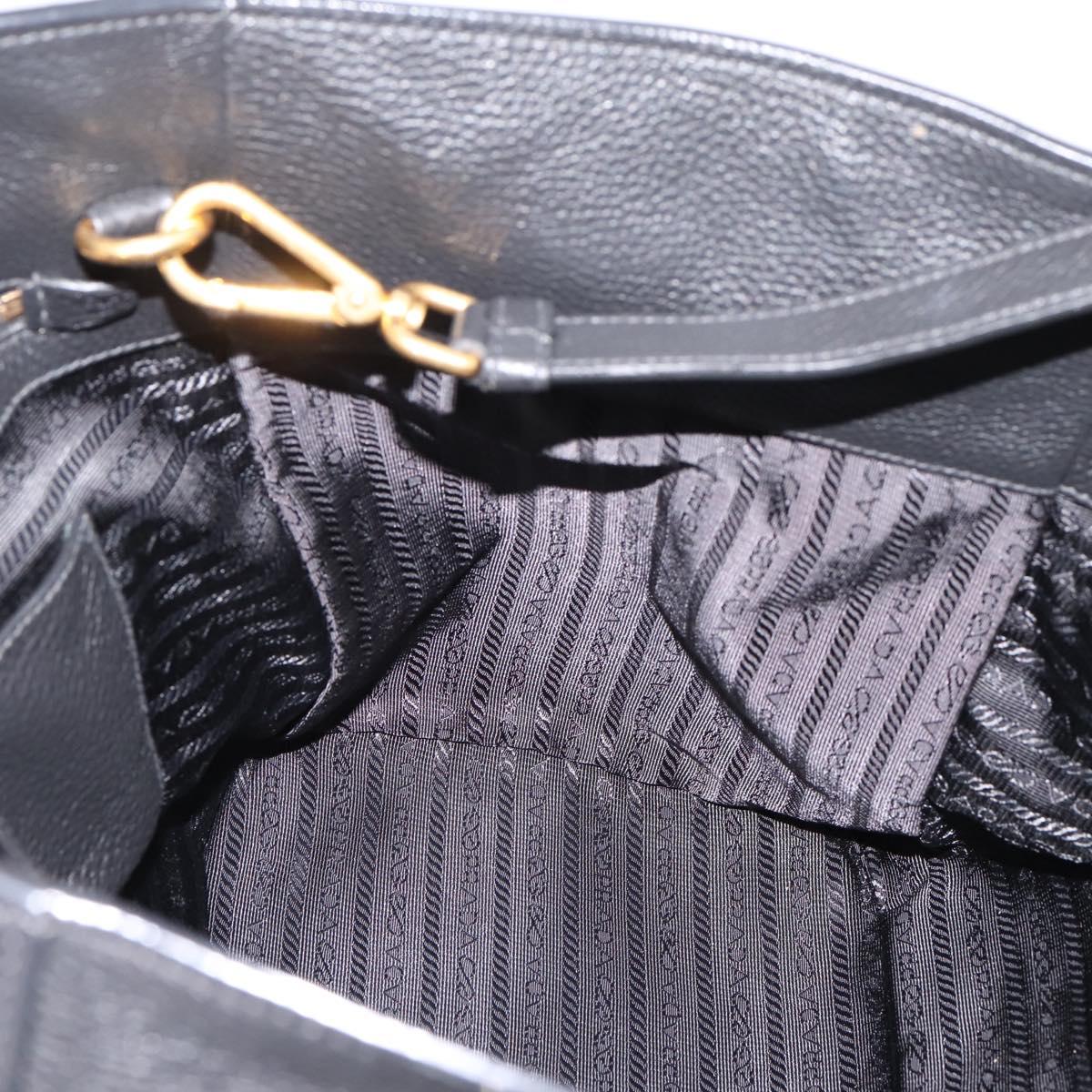 PRADA Hand Bag Leather 2way Black Gold Tone Auth 207702V