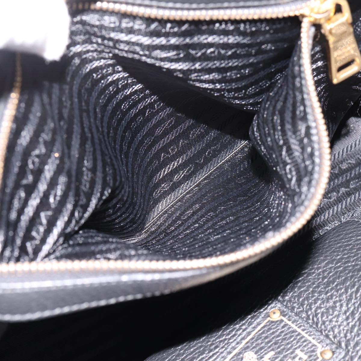 PRADA Hand Bag Leather 2way Black Gold Tone Auth 207702V