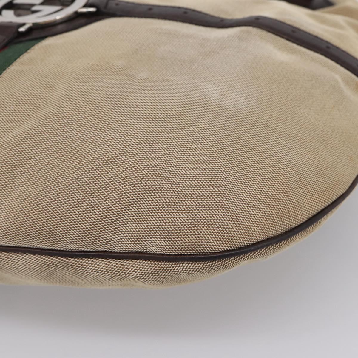 GUCCI Interlocking G Shoulder Bag Canvas Beige Silver 114871 Auth 207703