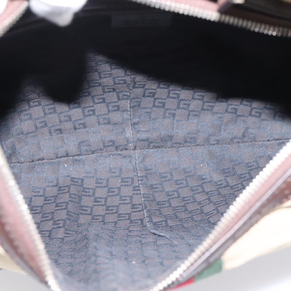 GUCCI Interlocking G Shoulder Bag Canvas Beige Silver 114871 Auth 207703