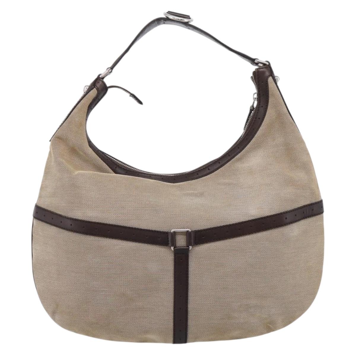 GUCCI Interlocking G Shoulder Bag Canvas Beige Silver 114871 Auth 207703