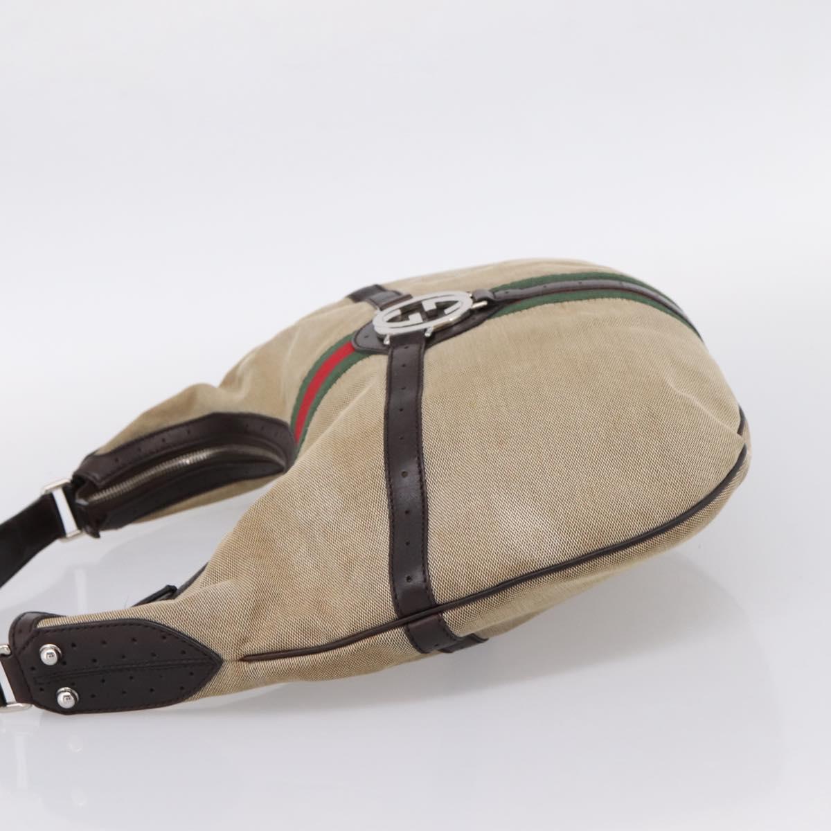 GUCCI Interlocking G Shoulder Bag Canvas Beige Silver 114871 Auth 207703