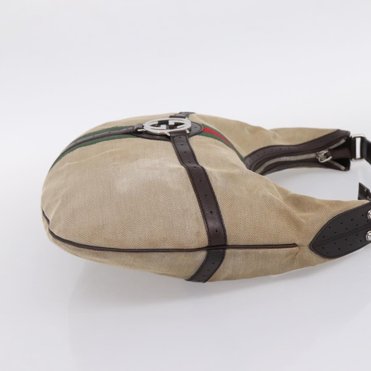 GUCCI Interlocking G Shoulder Bag Canvas Beige Silver 114871 Auth 207703