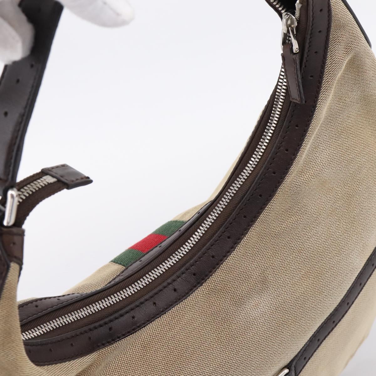 GUCCI Interlocking G Shoulder Bag Canvas Beige Silver 114871 Auth 207703