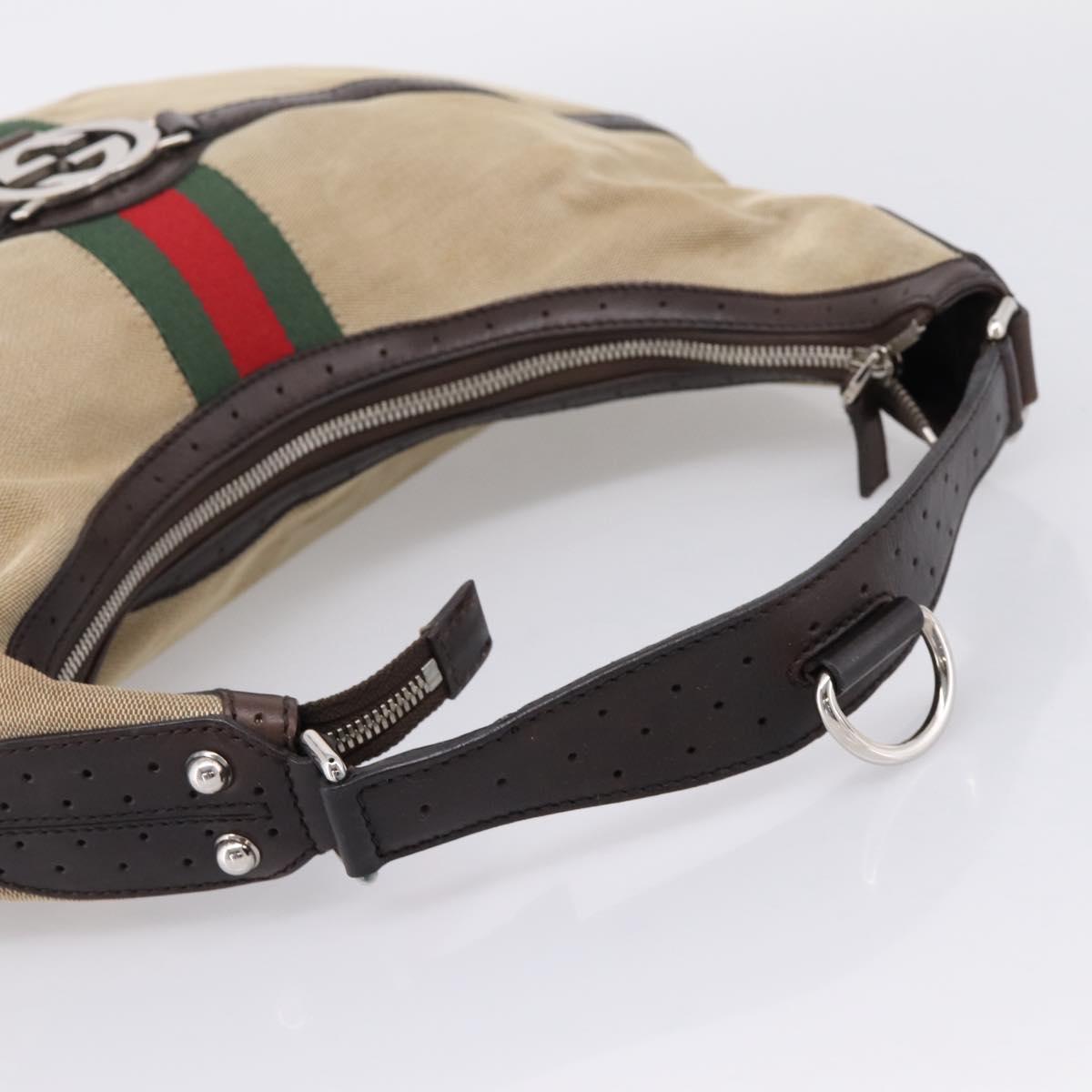 GUCCI Interlocking G Shoulder Bag Canvas Beige Silver 114871 Auth 207703