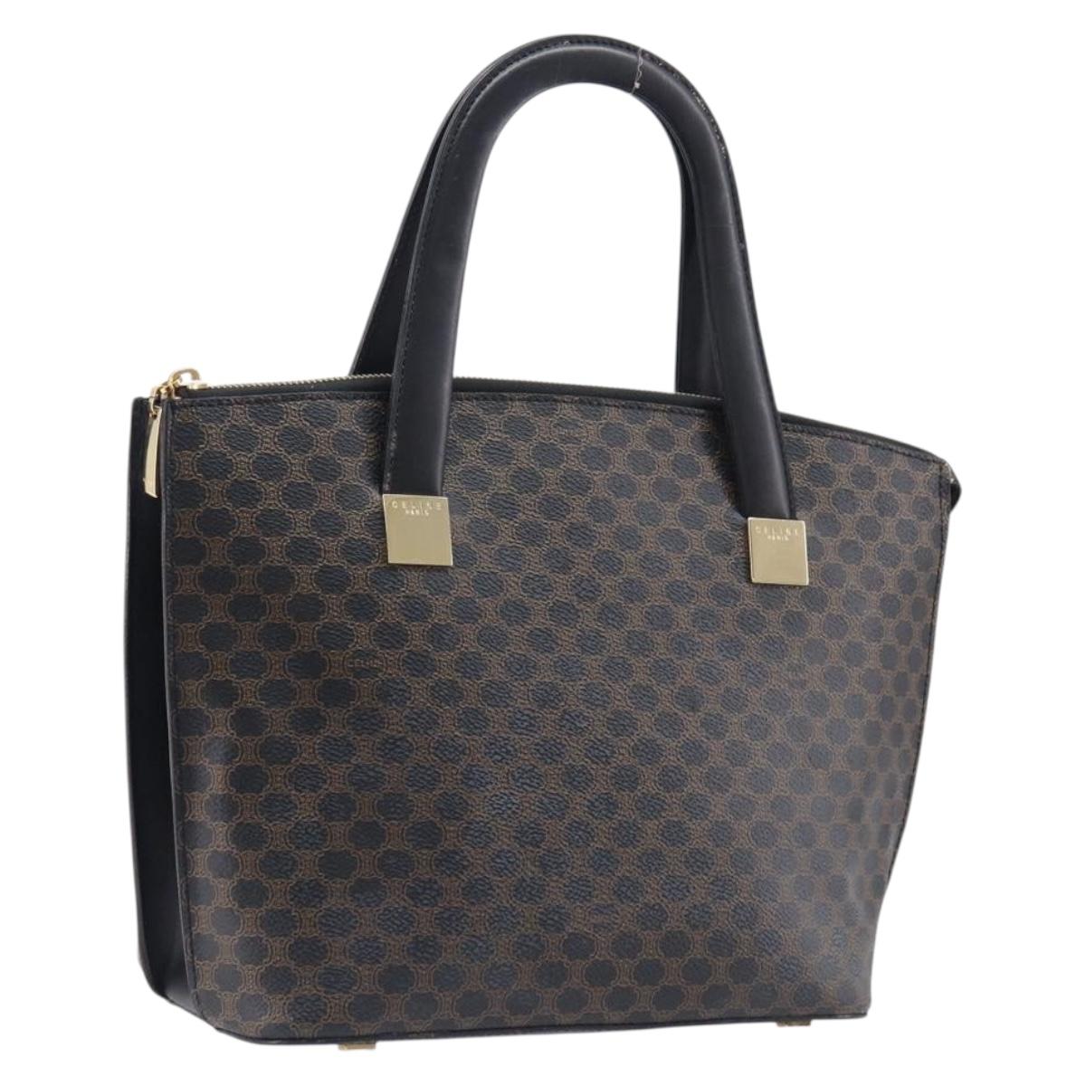 CELINE Macadam Hand Bag PVC Black Gold Tone Auth 207706