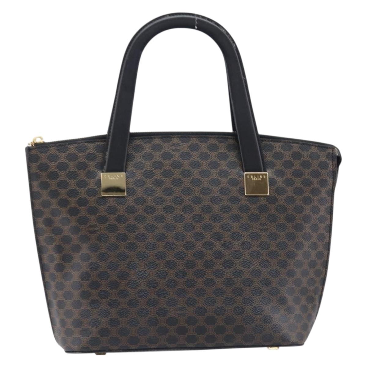 CELINE Macadam Hand Bag PVC Black Gold Tone Auth 207706