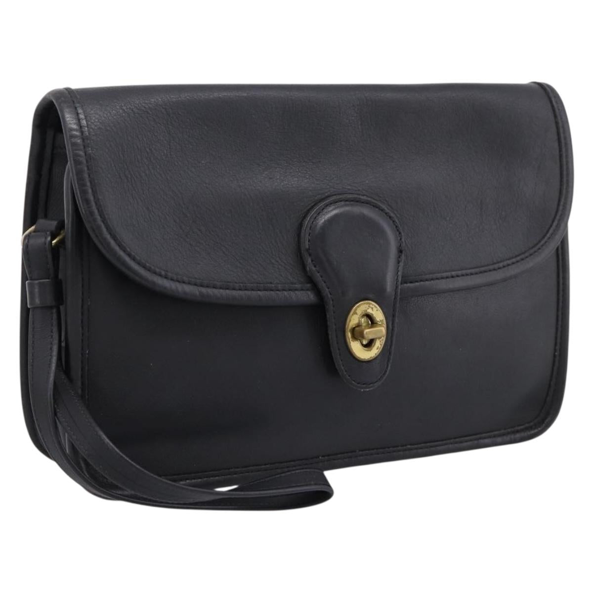 Coach Clutch Bag Leather Black Gold Tone Auth 207714