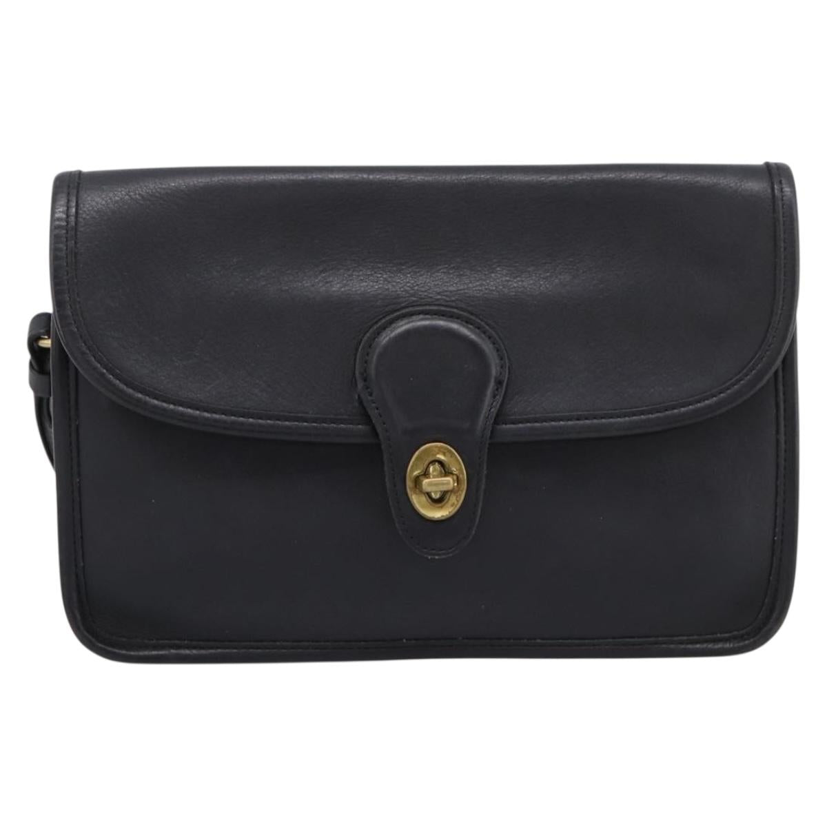 Coach Clutch Bag Leather Black Gold Tone Auth 207714