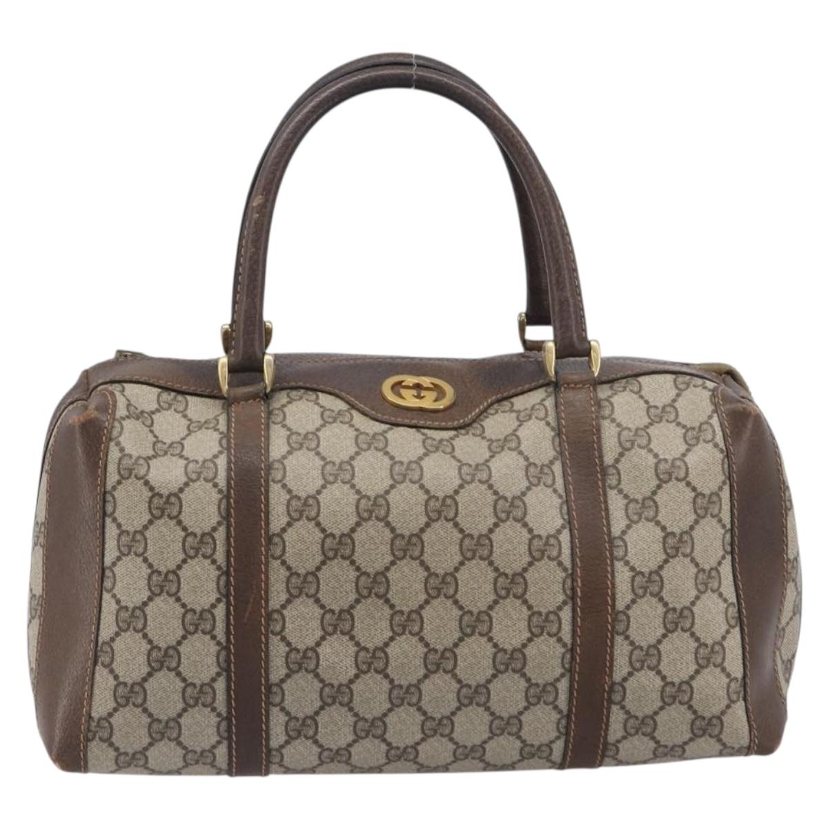 GUCCI GG Supreme Boston Bag PVC Beige Gold Tone 25 02 2112 Auth 207725