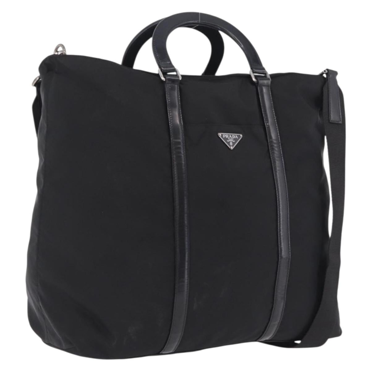 PRADA Hand Bag Nylon 2way Black Silver Auth 207729A
