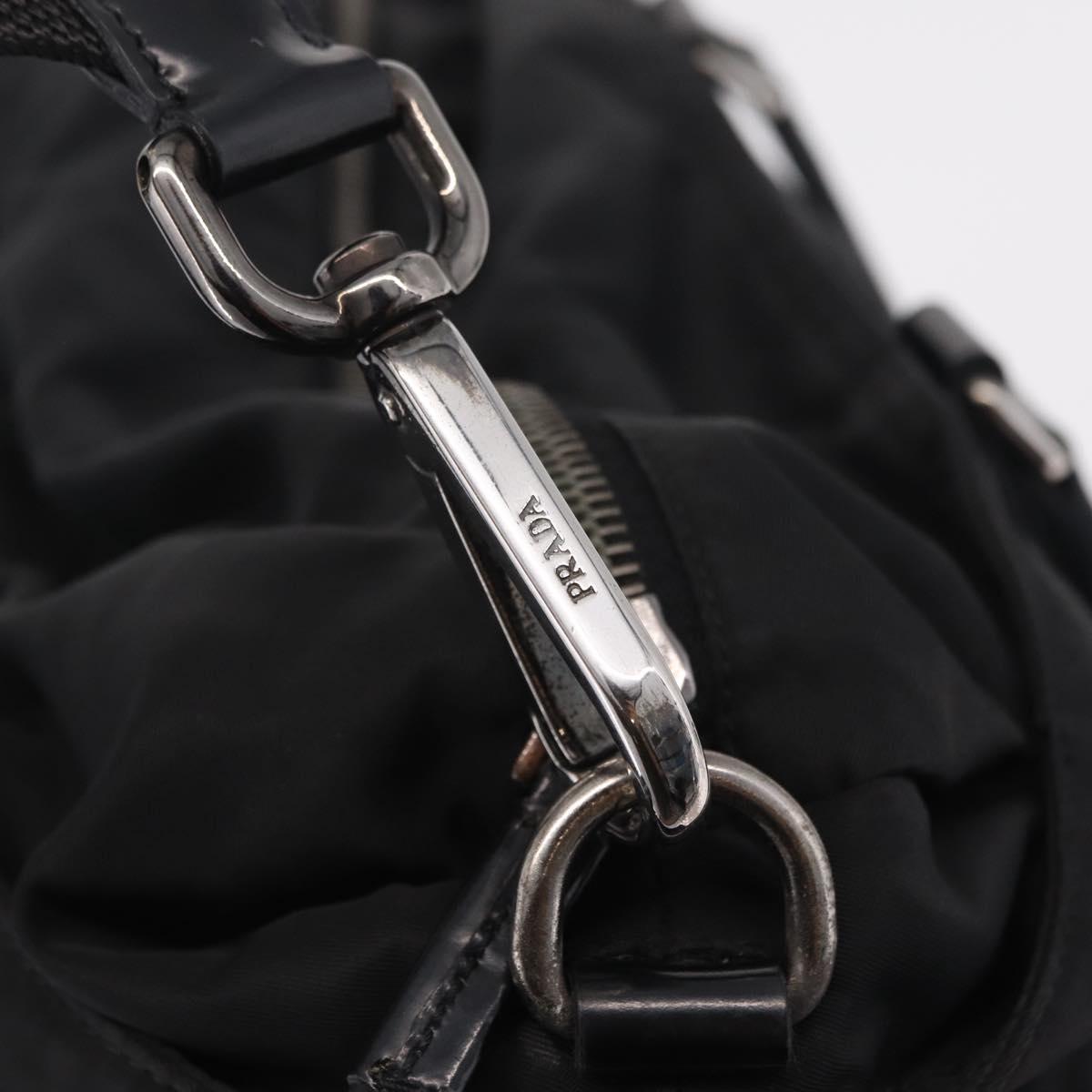 PRADA Hand Bag Nylon 2way Black Silver Auth 207729A