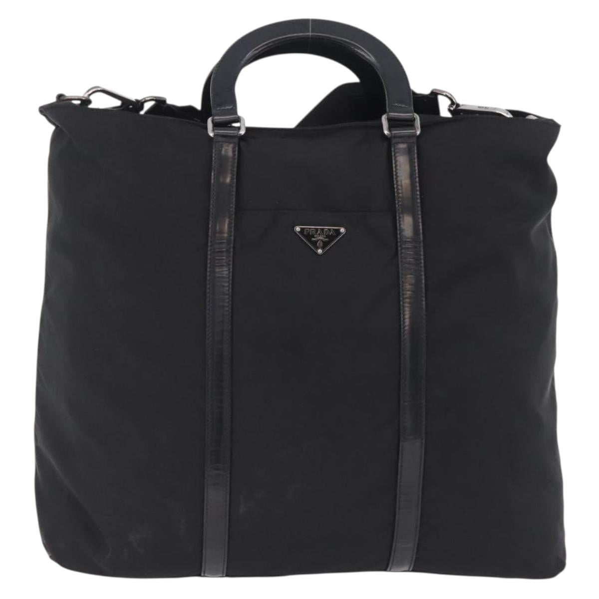 PRADA Hand Bag Nylon 2way Black Silver Auth 207729A