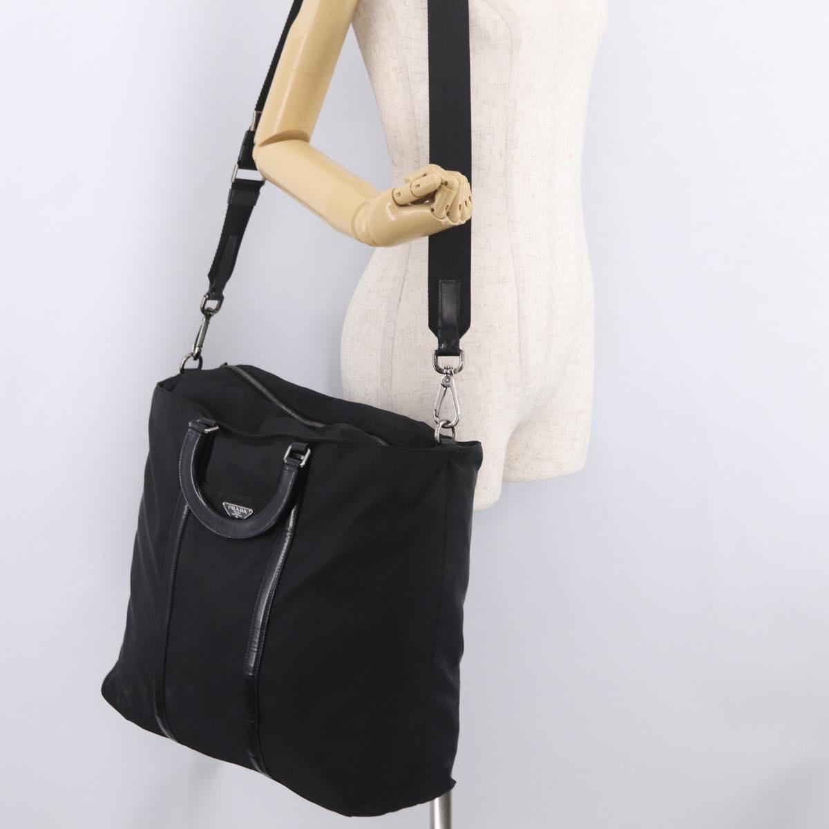 PRADA Hand Bag Nylon 2way Black Silver Auth 207729A