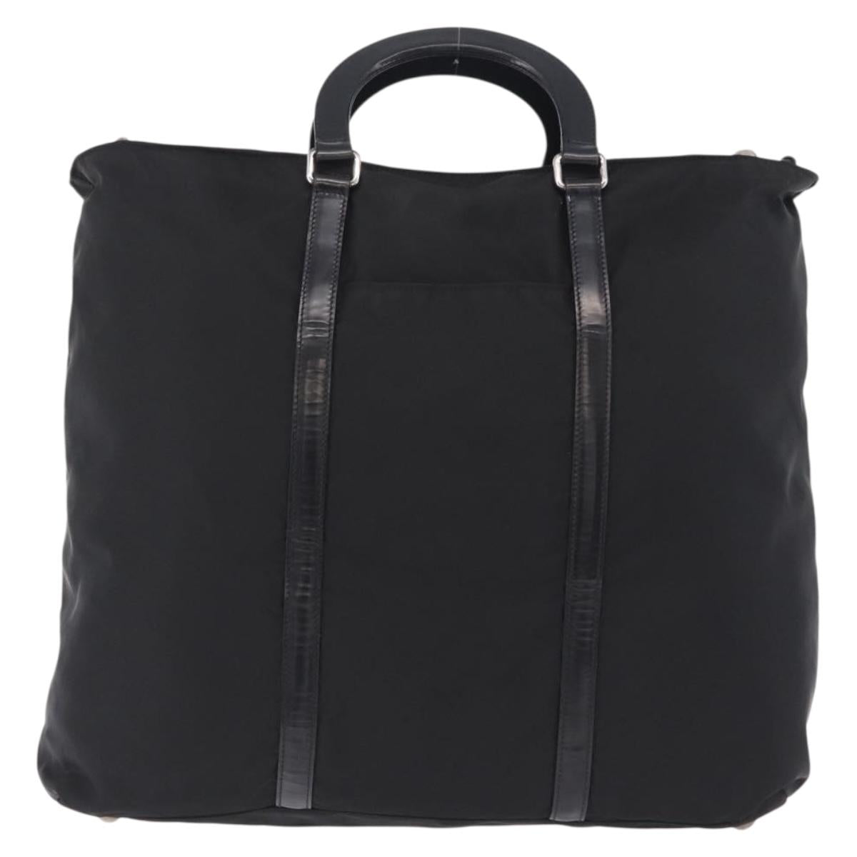 PRADA Hand Bag Nylon 2way Black Silver Auth 207729A
