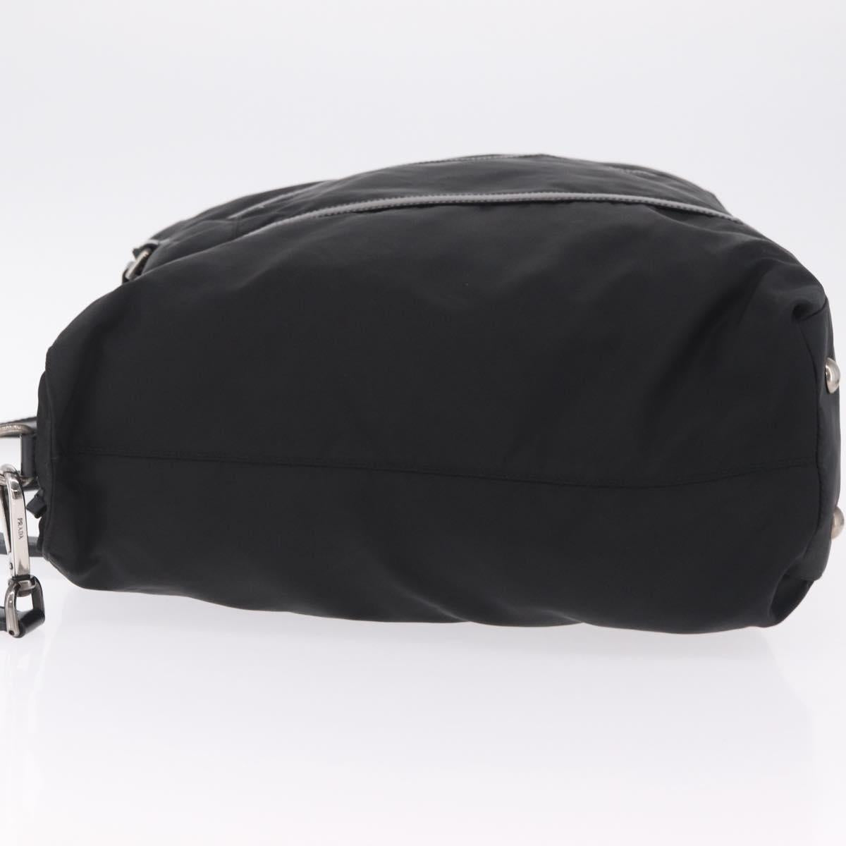 PRADA Hand Bag Nylon 2way Black Silver Auth 207729A