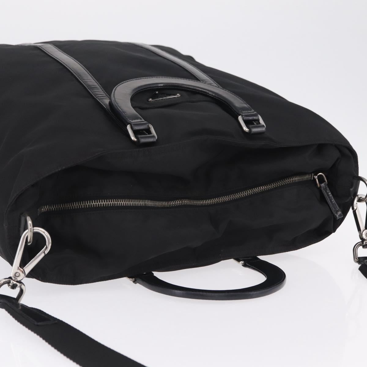 PRADA Hand Bag Nylon 2way Black Silver Auth 207729A