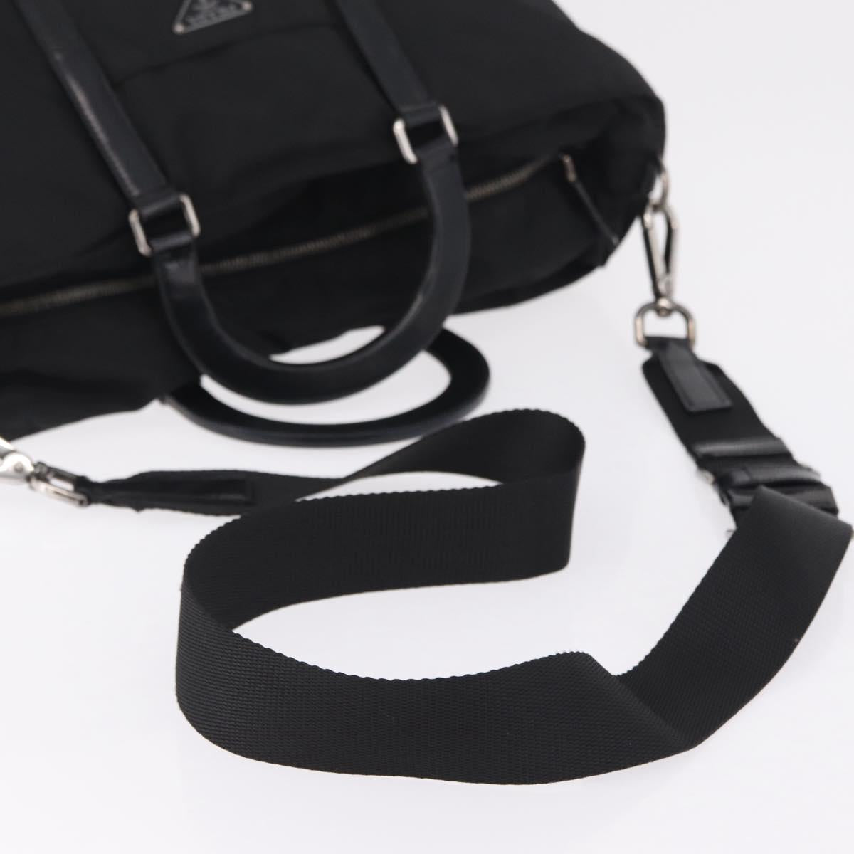 PRADA Hand Bag Nylon 2way Black Silver Auth 207729A