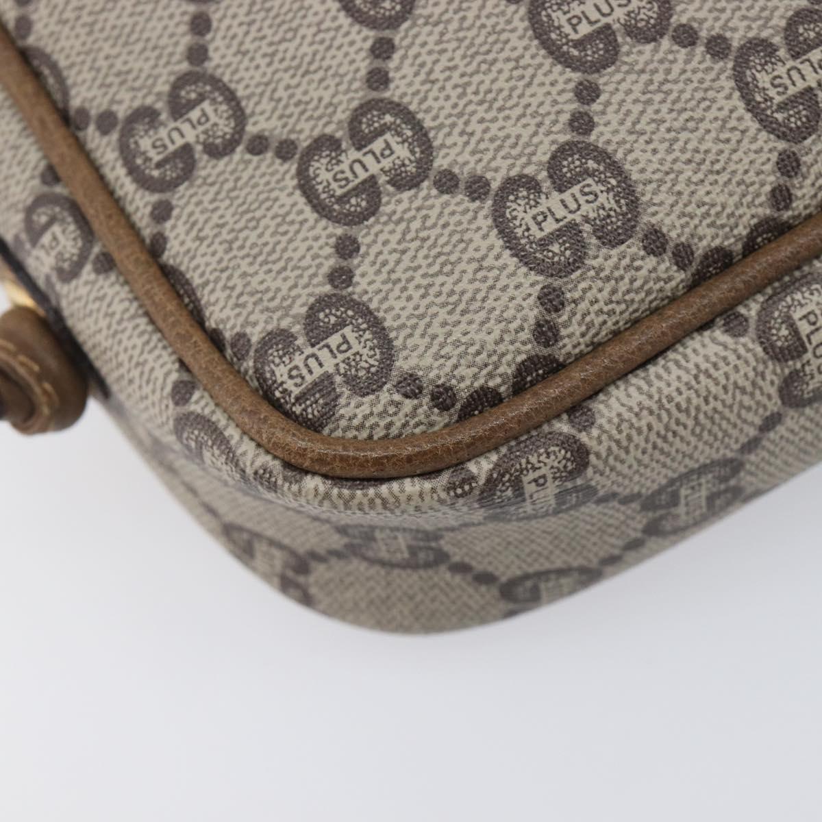 GUCCI PLUS Shoulder Bag PVC Beige Gold Tone Auth 207733