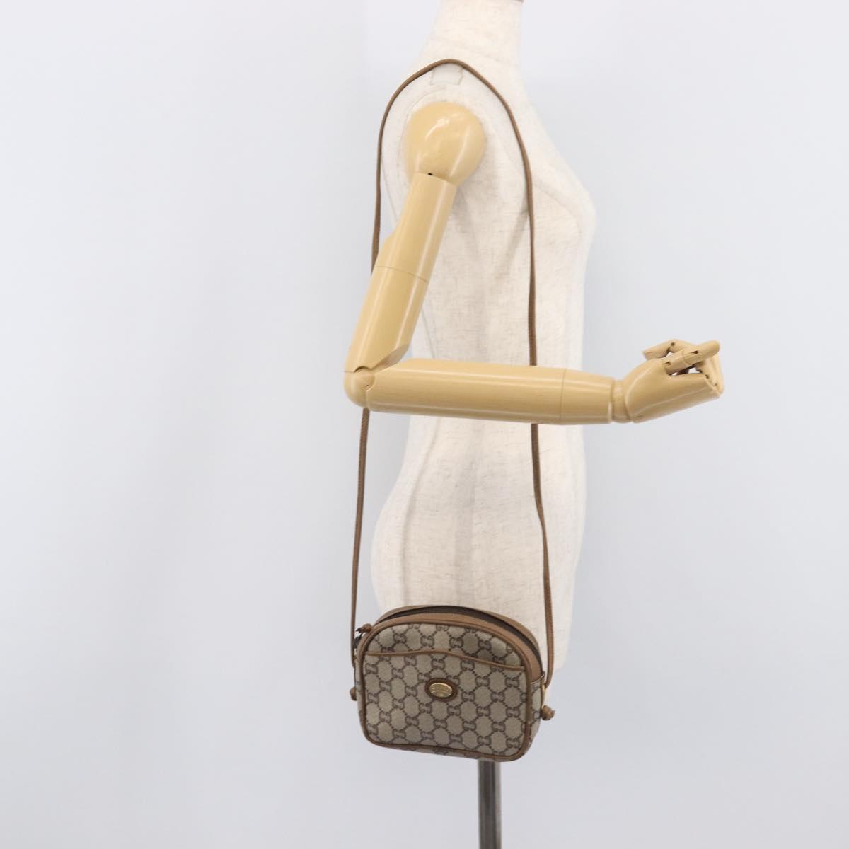 GUCCI PLUS Shoulder Bag PVC Beige Gold Tone Auth 207733