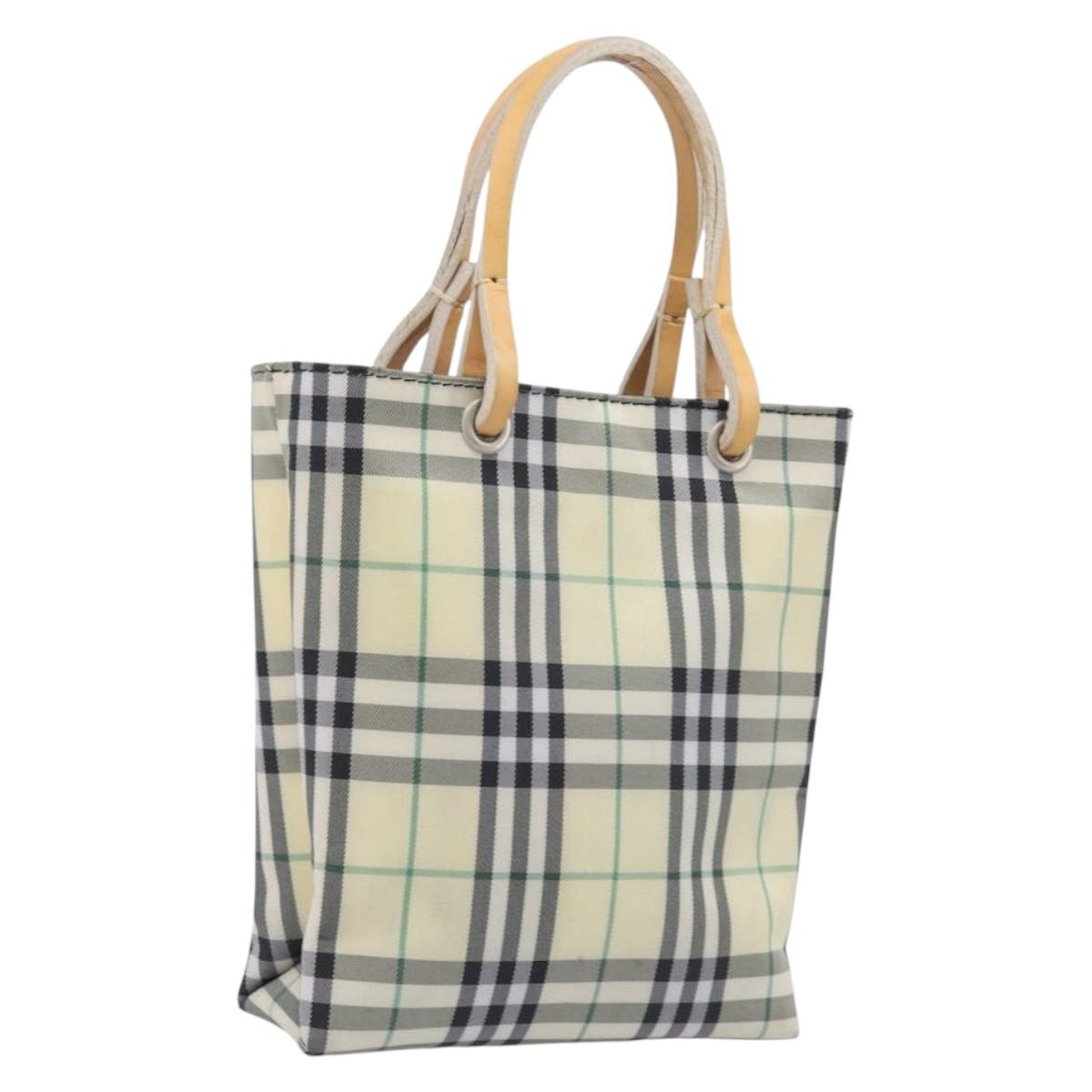 BURBERRY Nova Check Hand Bag Nylon Beige Silver Auth 207736A