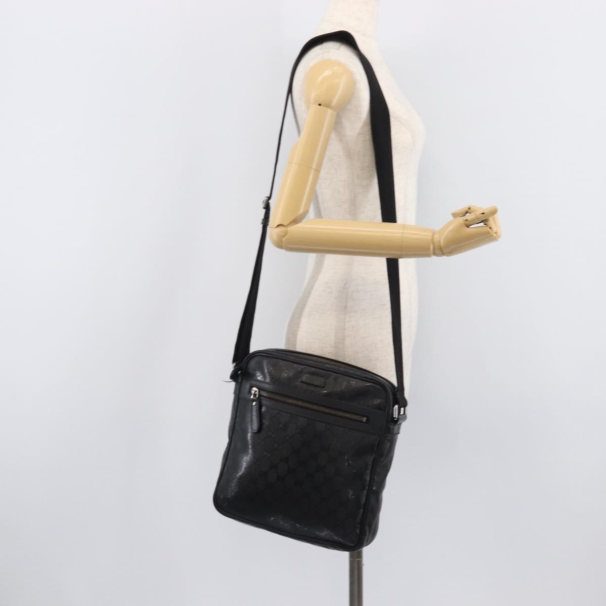 GUCCI GG Implementation Shoulder Bag PVC Black Silver 201448 Auth 207747