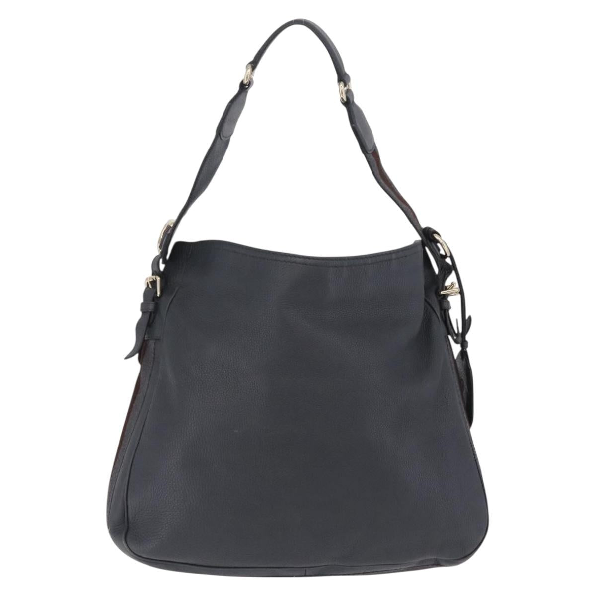 GUCCI Sherry Line Shoulder Bag Leather Gray Silver 247597 Auth 207752A