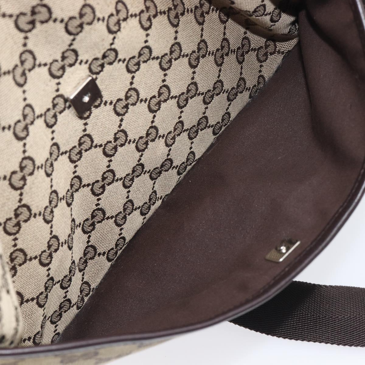 GUCCI GG Canvas Shoulder Bag Beige Silver 145857 Auth 207754