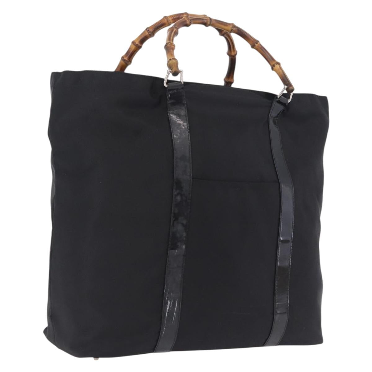 GUCCI Bamboo Hand Bag Canvas Black Silver 002 2058 0412 5 Auth 207757