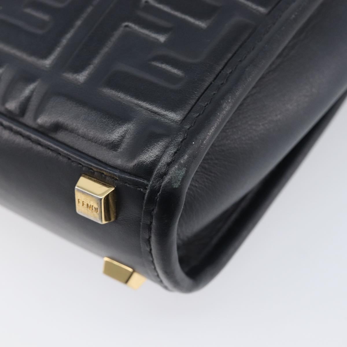 FENDI Zucca Hand Bag Leather 2way Black Gold Tone 8BS051 Auth 207767A