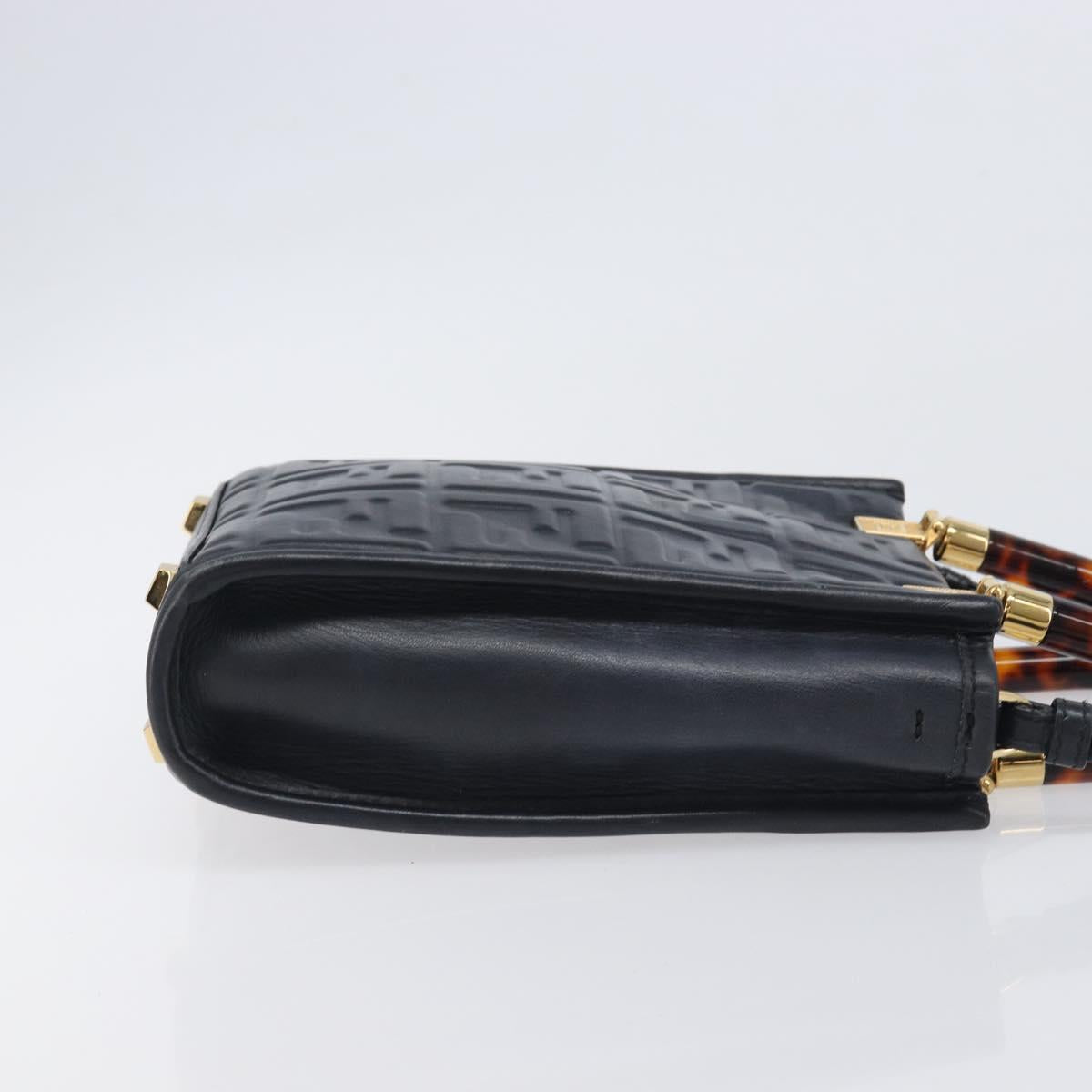 FENDI Zucca Hand Bag Leather 2way Black Gold Tone 8BS051 Auth 207767A