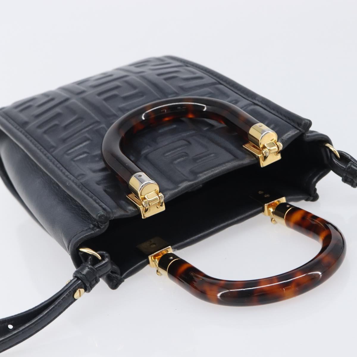 FENDI Zucca Hand Bag Leather 2way Black Gold Tone 8BS051 Auth 207767A