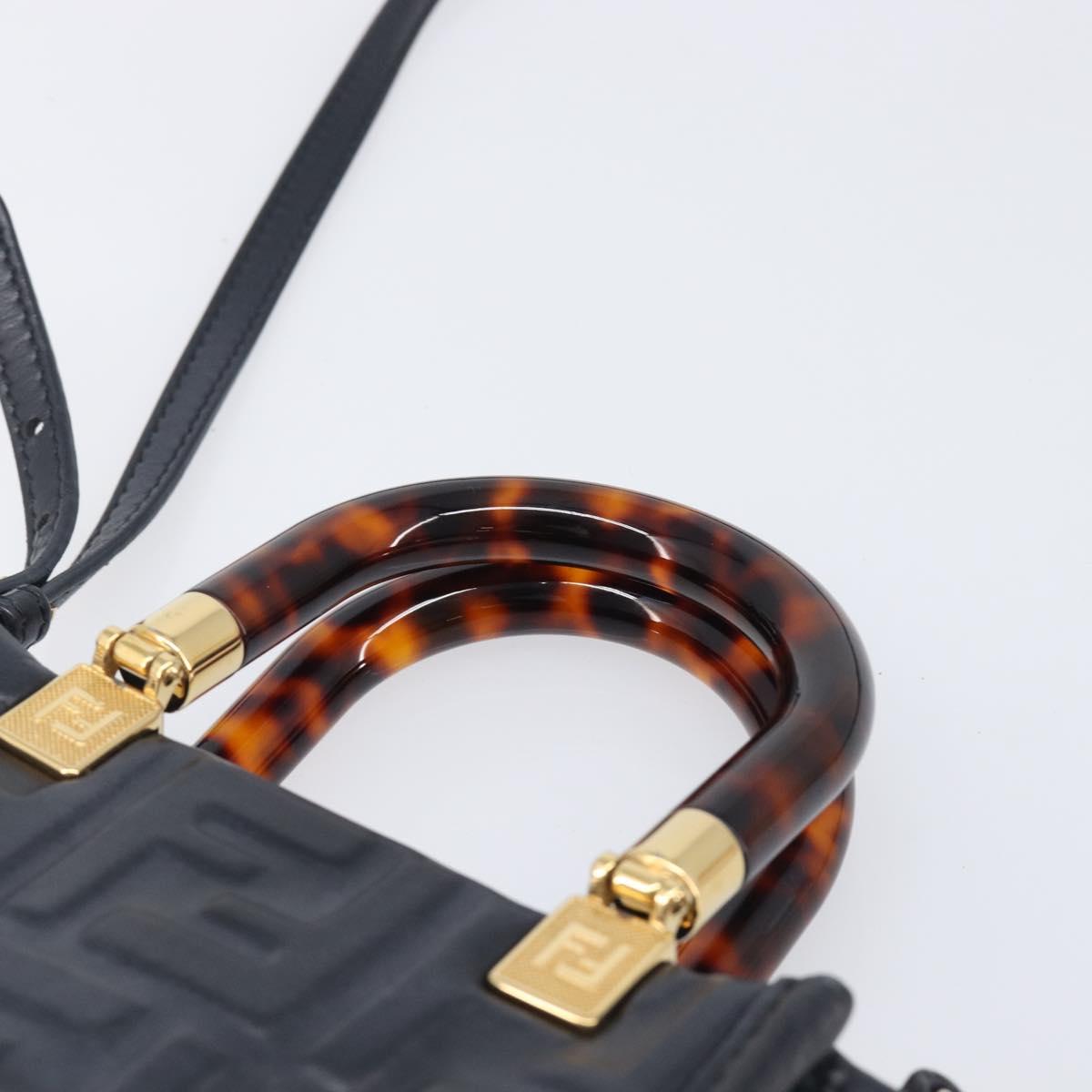 FENDI Zucca Hand Bag Leather 2way Black Gold Tone 8BS051 Auth 207767A