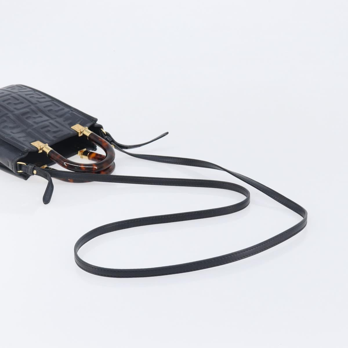 FENDI Zucca Hand Bag Leather 2way Black Gold Tone 8BS051 Auth 207767A