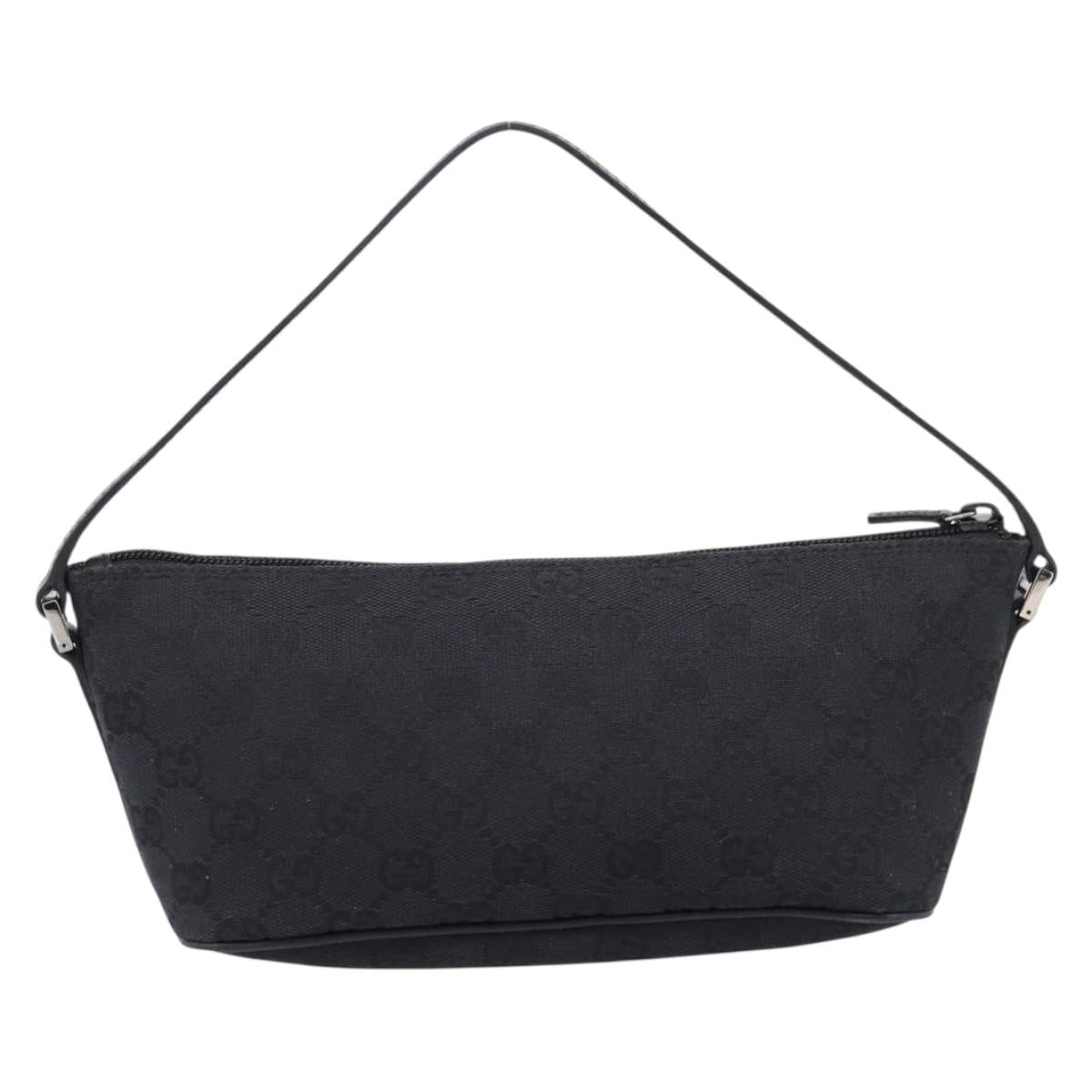 GUCCI GG Canvas Accessory Pouch Black Silver 07198 Auth 207773A