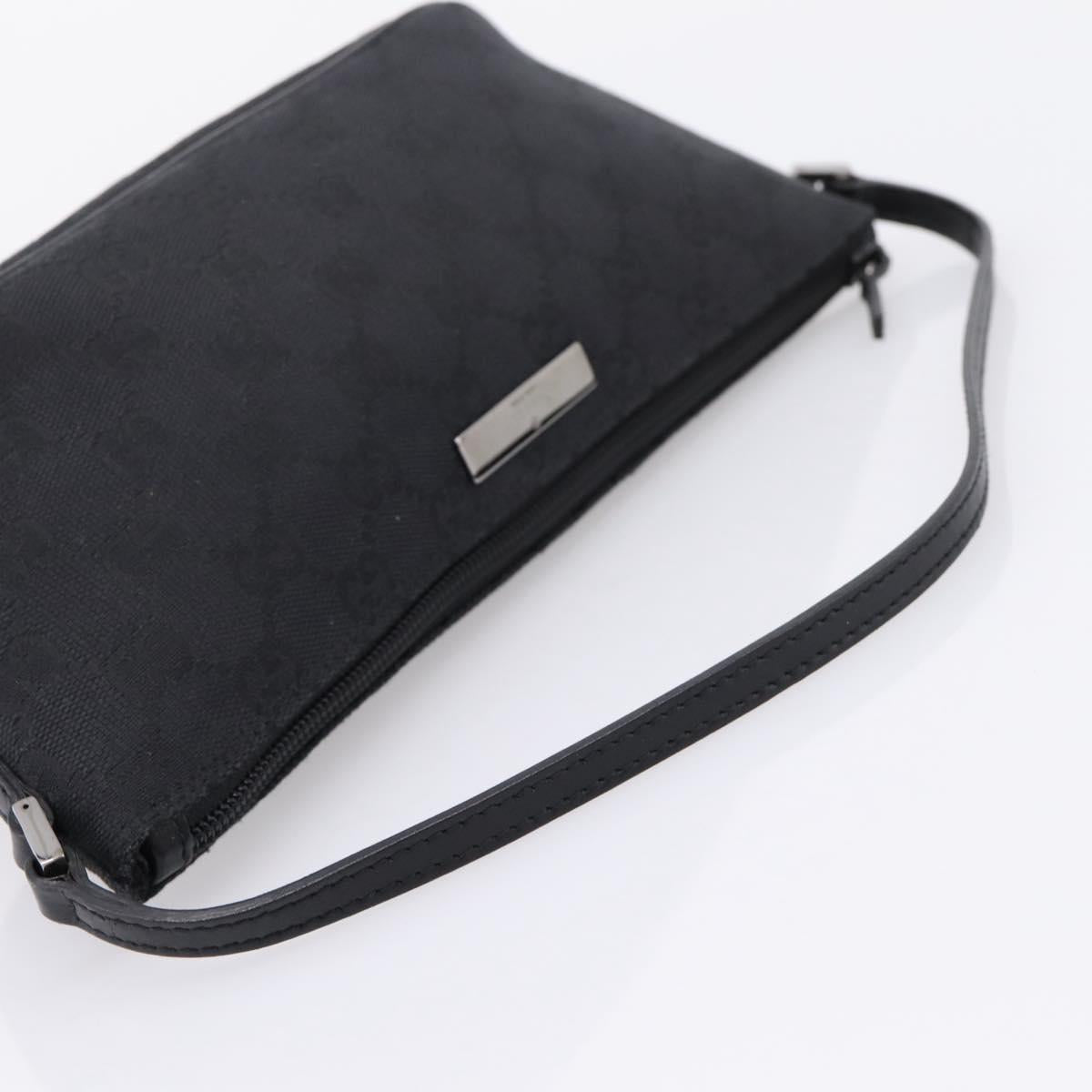 GUCCI GG Canvas Accessory Pouch Black Silver 07198 Auth 207773A
