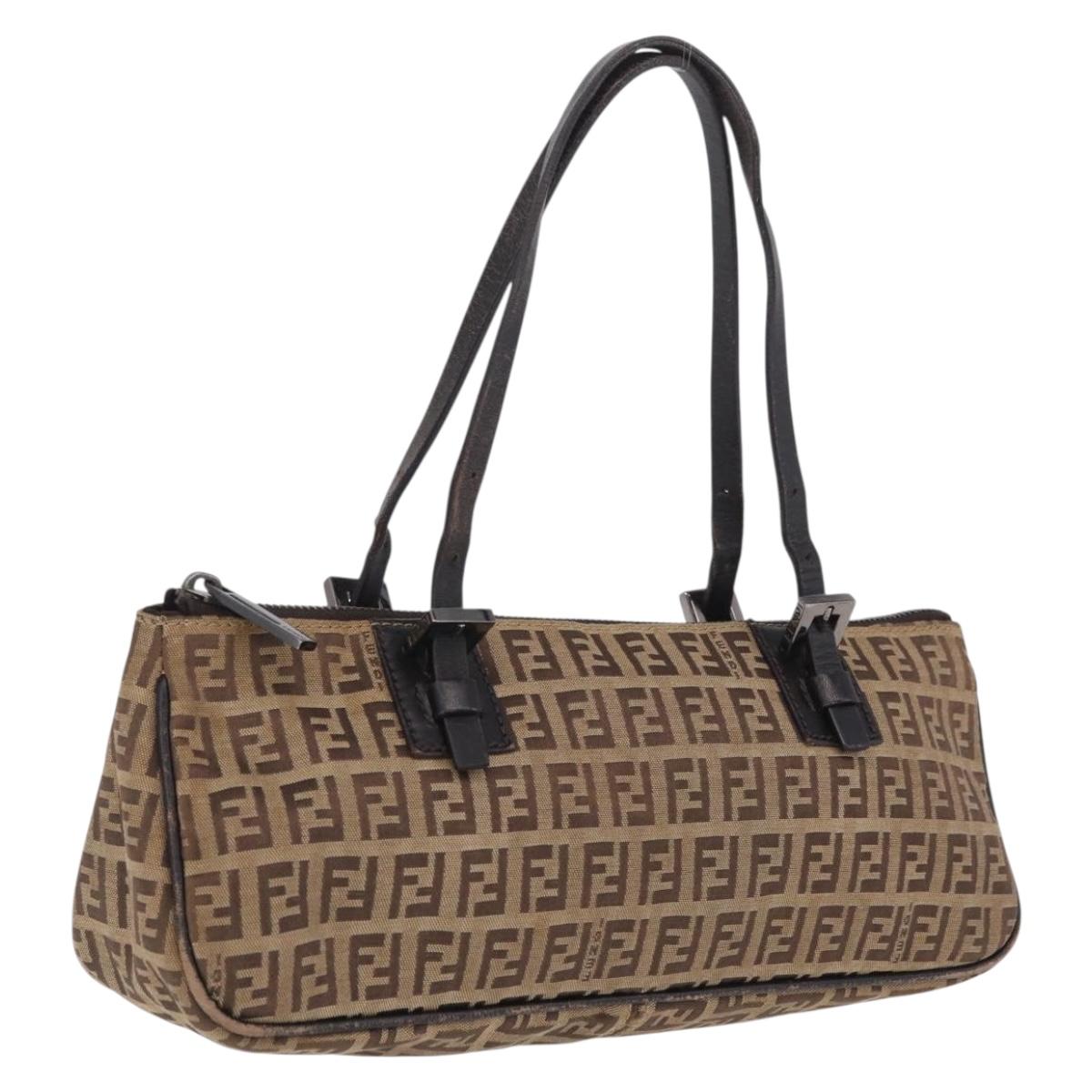 FENDI Zucchino Canvas Hand Bag Beige Silver 8BL015 Auth 207774