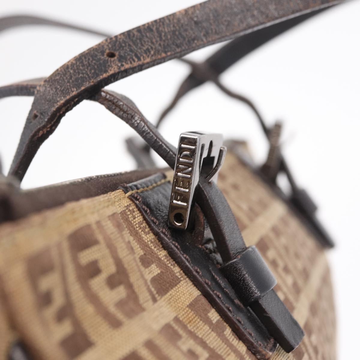 FENDI Zucchino Canvas Hand Bag Beige Silver 8BL015 Auth 207774