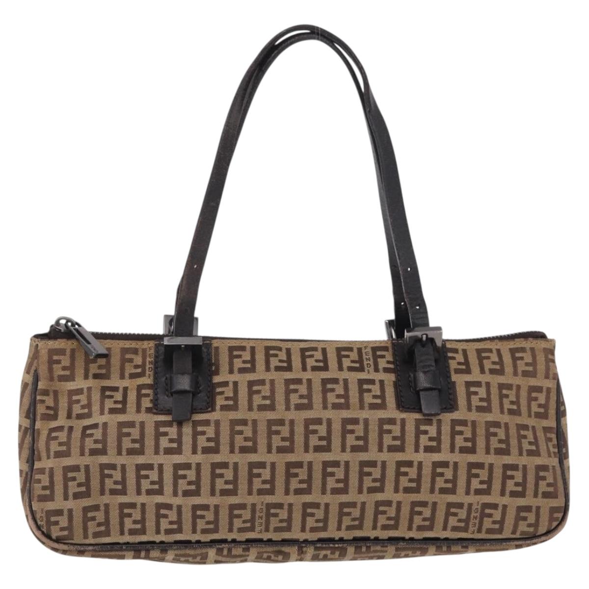 FENDI Zucchino Canvas Hand Bag Beige Silver 8BL015 Auth 207774
