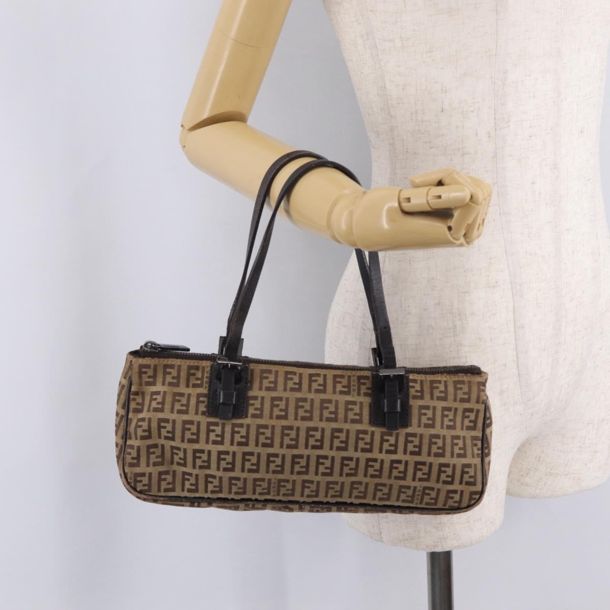 FENDI Zucchino Canvas Hand Bag Beige Silver 8BL015 Auth 207774