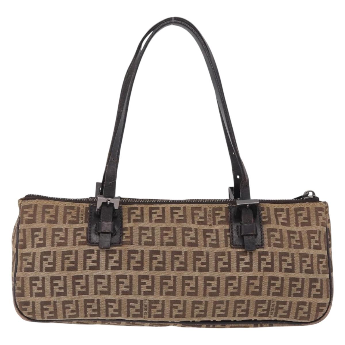FENDI Zucchino Canvas Hand Bag Beige Silver 8BL015 Auth 207774