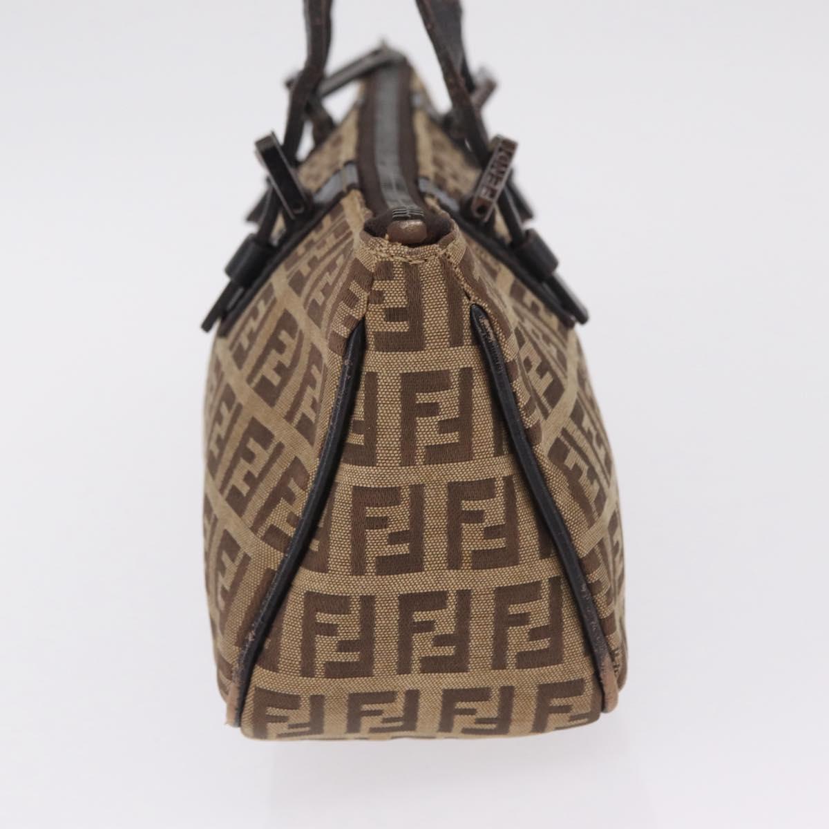 FENDI Zucchino Canvas Hand Bag Beige Silver 8BL015 Auth 207774