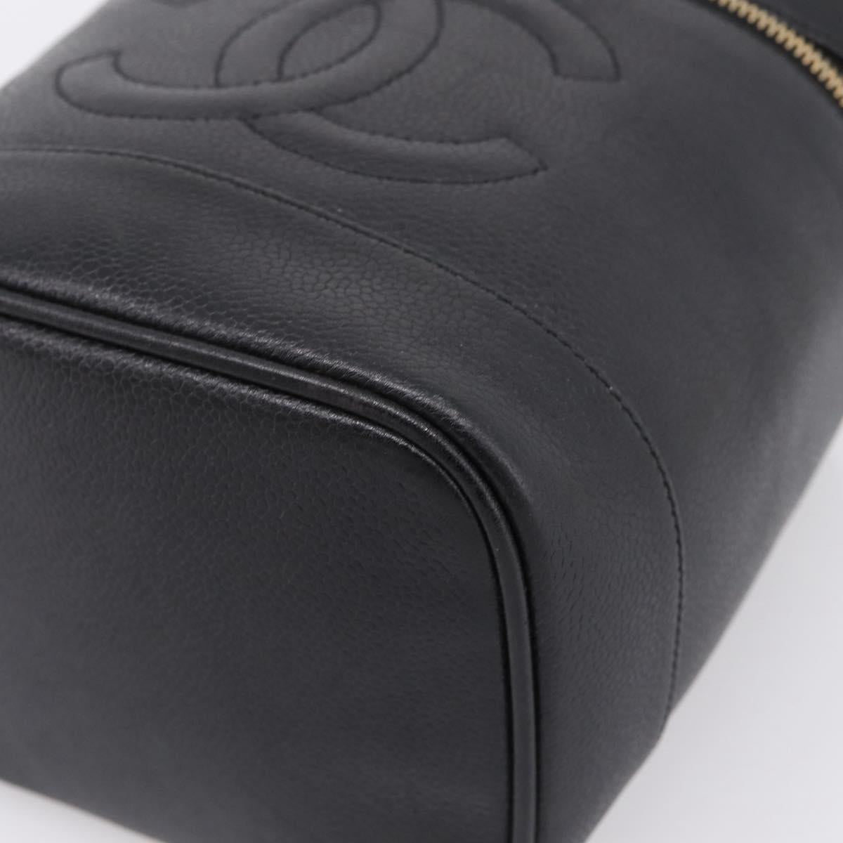 CHANEL Vanity Hand Bag Caviar Skin Black Gold CC Auth 207779A