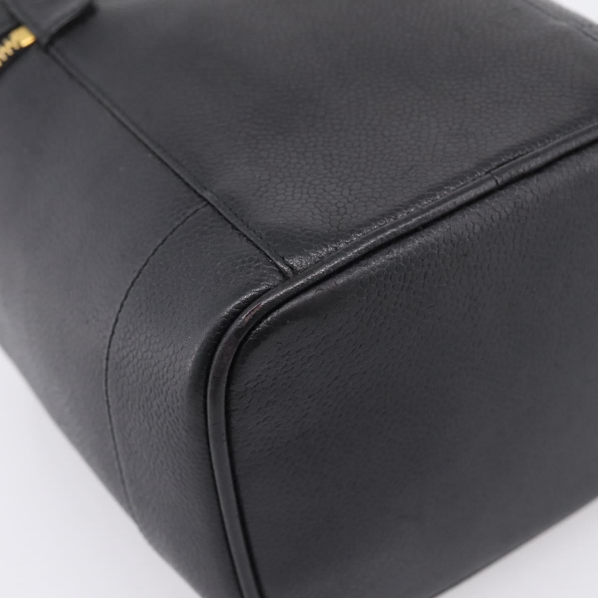 CHANEL Vanity Hand Bag Caviar Skin Black Gold CC Auth 207779A