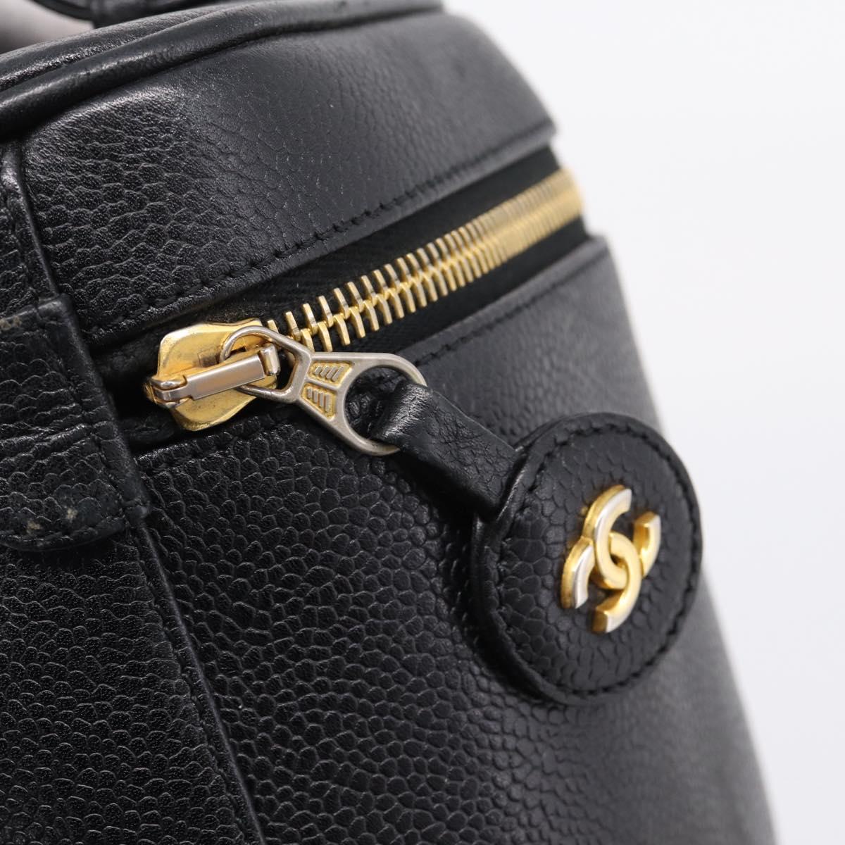CHANEL Vanity Hand Bag Caviar Skin Black Gold CC Auth 207779A