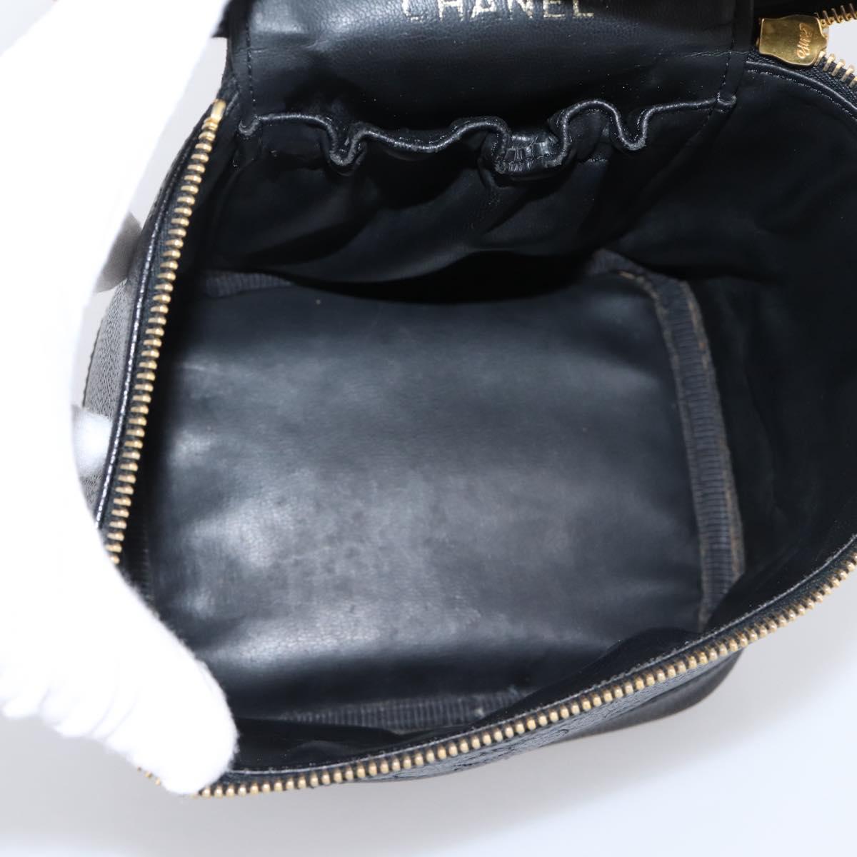 CHANEL Vanity Hand Bag Caviar Skin Black Gold CC Auth 207779A