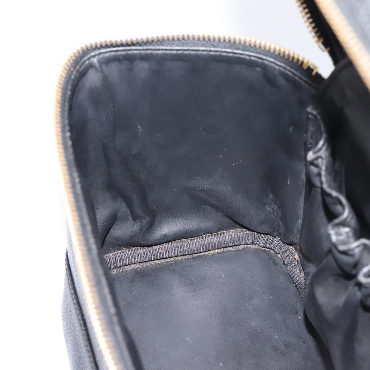 CHANEL Vanity Hand Bag Caviar Skin Black Gold CC Auth 207779A
