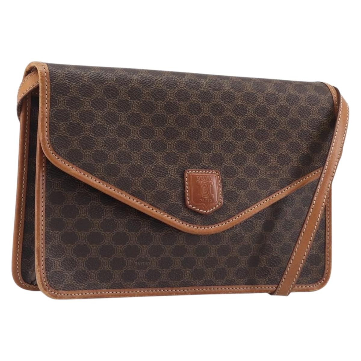 CELINE Macadam Shoulder Bag PVC Brown Gold Tone Auth 207782